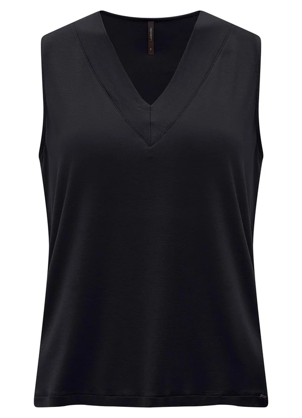 Lunender - Blusa com Decote em V em Malha de Viscose Preto