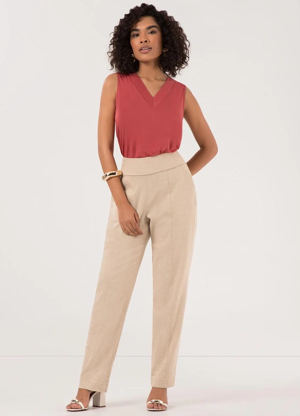 Lunender - Blusa com Decote em V em Malha de Viscose Rosa 3