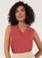 Lunender - Blusa com Decote em V em Malha de Viscose Bege - variação: Rosa