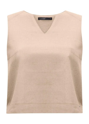 Lunender - Blusa com Decote em V Plano e Elastano Bege - LUNENDER