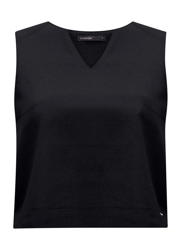 Lunender - Blusa com Decote em V Plano e Elastano Preto