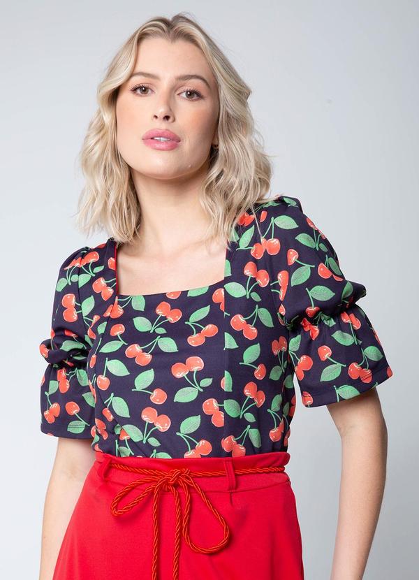 Misiss - Blusa com Decote Quadrado Renata Cereja Azul