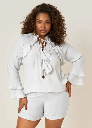 Elegance - Blusa com Decote V com Amarração Branco - ELEGANCE
