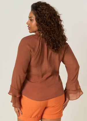 Elegance - Blusa com Decote V com Amarração Marrom - ELEGANCE
