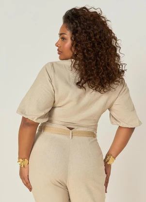 Elegance - Blusa com Decote V e Amarração Bege Natural - ELEGANCE