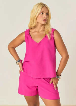 Elegance - Blusa com Decote V Frente e Costas Rosa - ELEGANCE