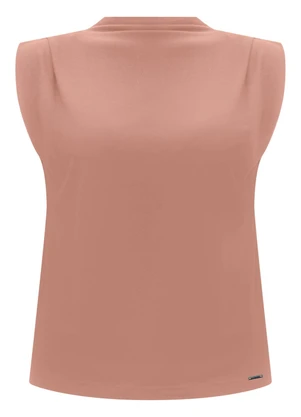 Lunender - Blusa com Gola Alta em Malha Crepe Bege - LUNENDER