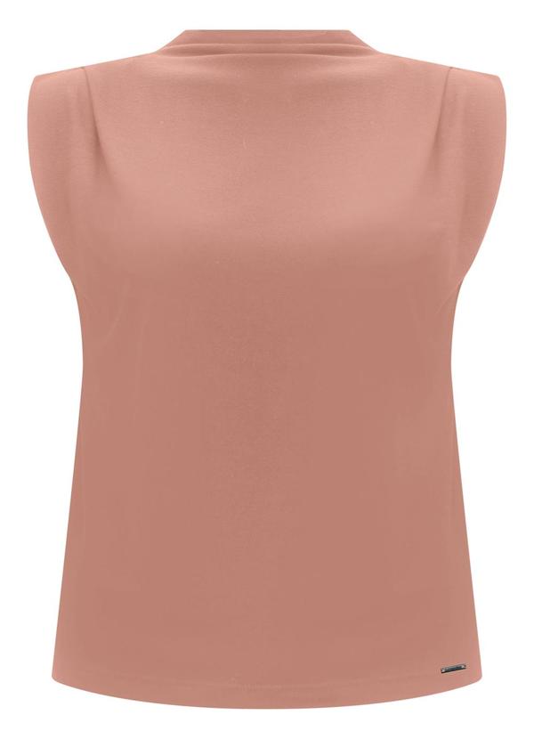 Lunender - Blusa com Gola Alta em Malha Crepe Bege 1