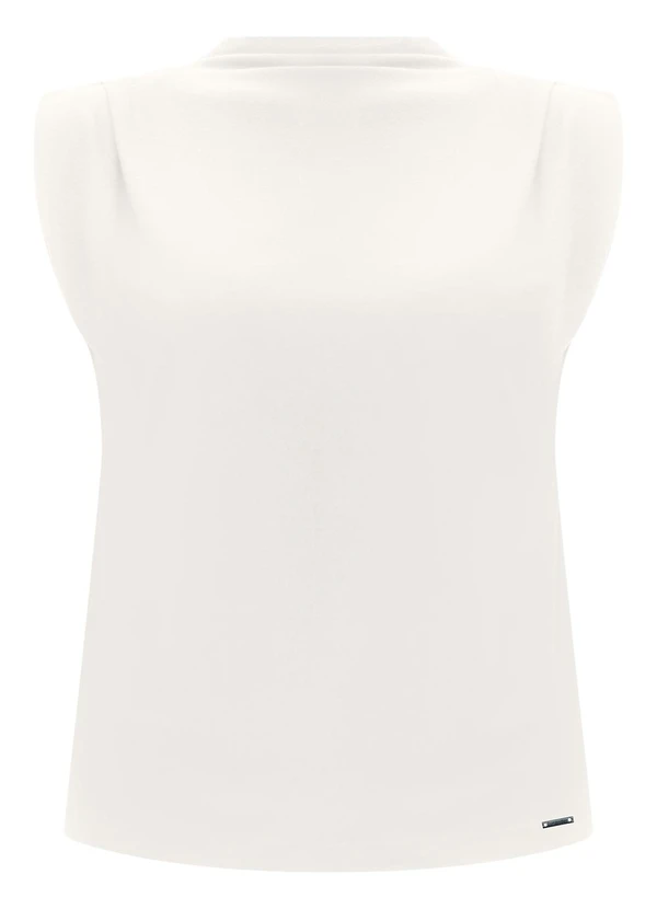 Lunender - Blusa com Gola Alta em Malha Crepe Branco