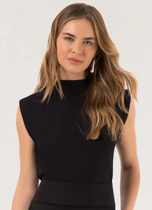 Lunender - Blusa com Gola Alta em Malha Crepe Preto - LUNENDER