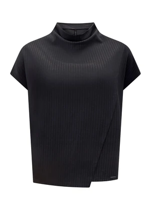 Lunender - Blusa com Gola Degagê Risca de Giz Preto - LUNENDER