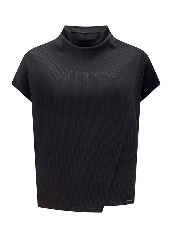 Lunender - Blusa com Gola Degagê Risca de Giz Preto