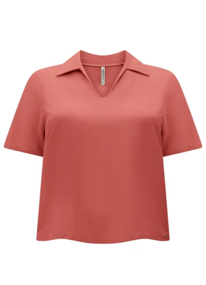 Lunender Mais Mulher - Blusa com Gola e Decote em V Plus Size Laranja - LUNENDER MAIS MULHER