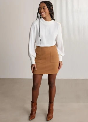 Lunender - Blusa com Gola em Malha Texturizada Off White - LUNENDER