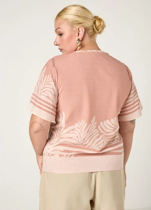 Elegance - Blusa com Mangas Fluidas e Gola Canoa Leafs Rose - ELEGANCE