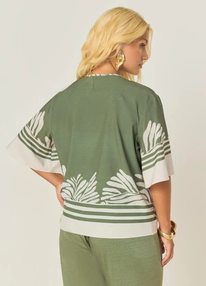 Elegance - Blusa com Mangas Fluidas e Gola Leafs Verde - ELEGANCE