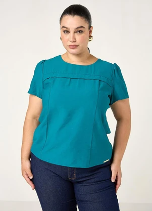 Elegance - Blusa com Recorte Sobreposto Verde Imperial - ELEGANCE