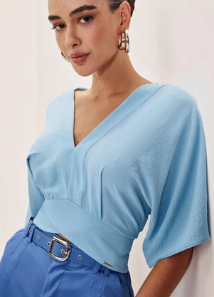 Elegance - Blusa de Crepe com Mangas Amplas Azul Galaxy - ELEGANCE