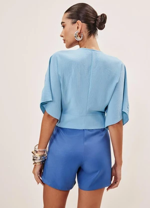 Elegance - Blusa de Crepe com Mangas Amplas Azul Galaxy - ELEGANCE