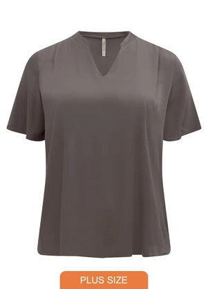 Lunender Mais Mulher - Blusa de Manga Curta com Gola Padre e Cinza - LUNENDER MAIS MULHER