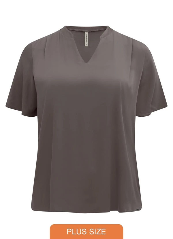 Lunender Mais Mulher - Blusa de Manga Curta com Gola Padre e Cinza