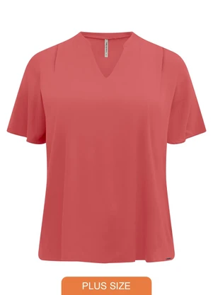 Lunender Mais Mulher - Blusa de Manga Curta com Gola Padre e Rosa - LUNENDER MAIS MULHER