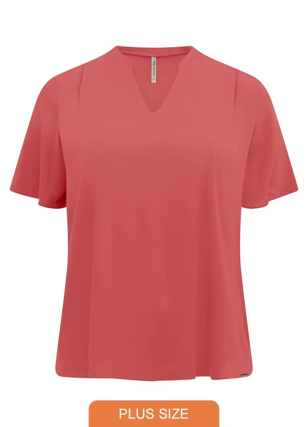 Lunender Mais Mulher - Blusa de Manga Curta com Gola Padre e Rosa