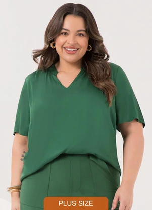Lunender Mais Mulher - Blusa de Manga Curta com Gola Padre e Verde - LUNENDER MAIS MULHER