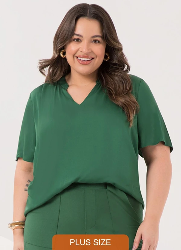 Lunender Mais Mulher - Blusa de Manga Curta com Gola Padre e Verde