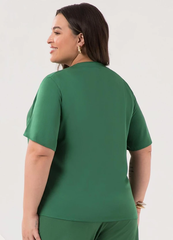Lunender Mais Mulher - Blusa de Manga Curta com Gola Padre e Verde 2
