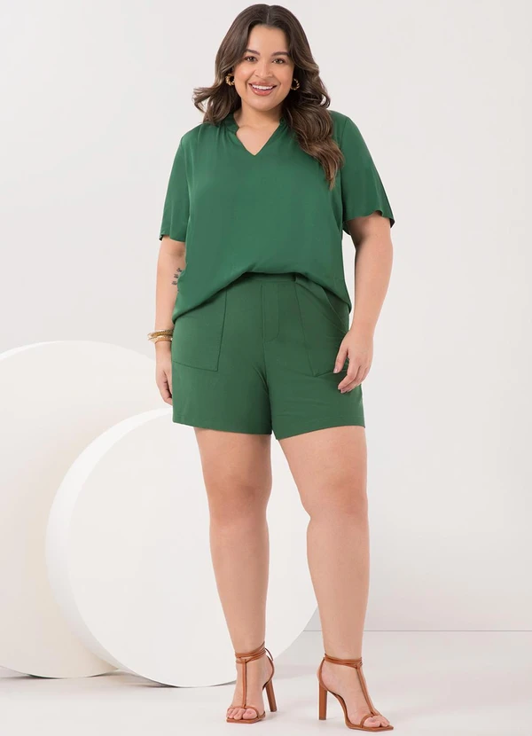 Lunender Mais Mulher - Blusa de Manga Curta com Gola Padre e Verde 3