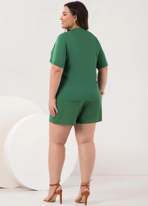 Lunender Mais Mulher - Blusa de Manga Curta com Gola Padre e Verde 4