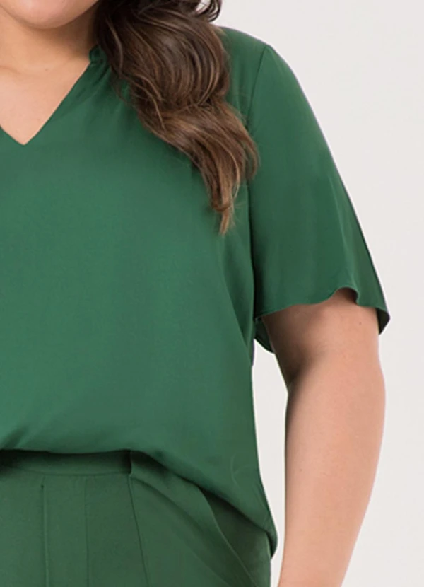 Lunender Mais Mulher - Blusa de Manga Curta com Gola Padre e Verde 5