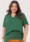 Lunender Mais Mulher - Blusa de Manga Curta com Gola Padre e Verde - variação: Verde