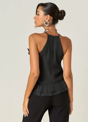 Elegance - Blusa Decote Halter e Babados Ombros Preto - ELEGANCE
