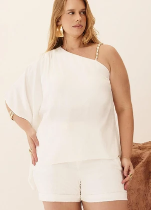 Elegance - Blusa Diamond de um Ombro Só Off White - ELEGANCE