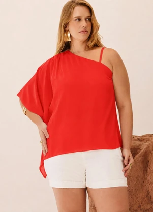 Elegance - Blusa Diamond de um Ombro Só Vermelho Red Pepper - ELEGANCE