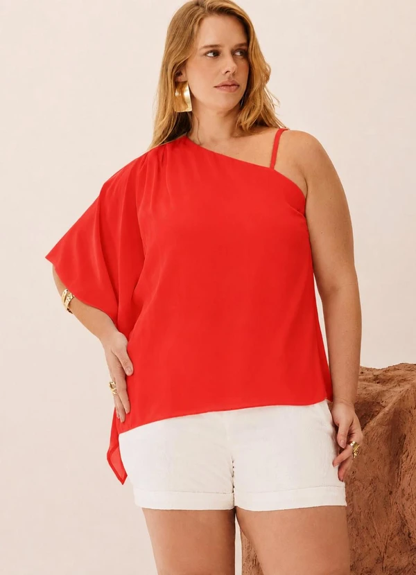 Elegance - Blusa Diamond de um Ombro Só Vermelho Red Pepper