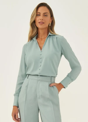 Principessa - Blusa Manga Longa em Crepe Verde Água Suyane - PRINCIPESSA