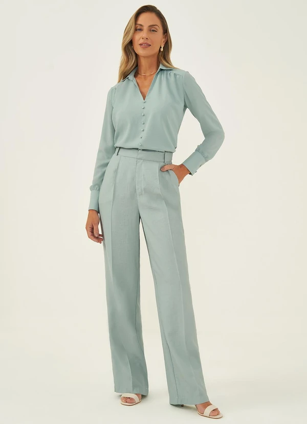 Principessa - Blusa Manga Longa em Crepe Verde Água Suyane 3