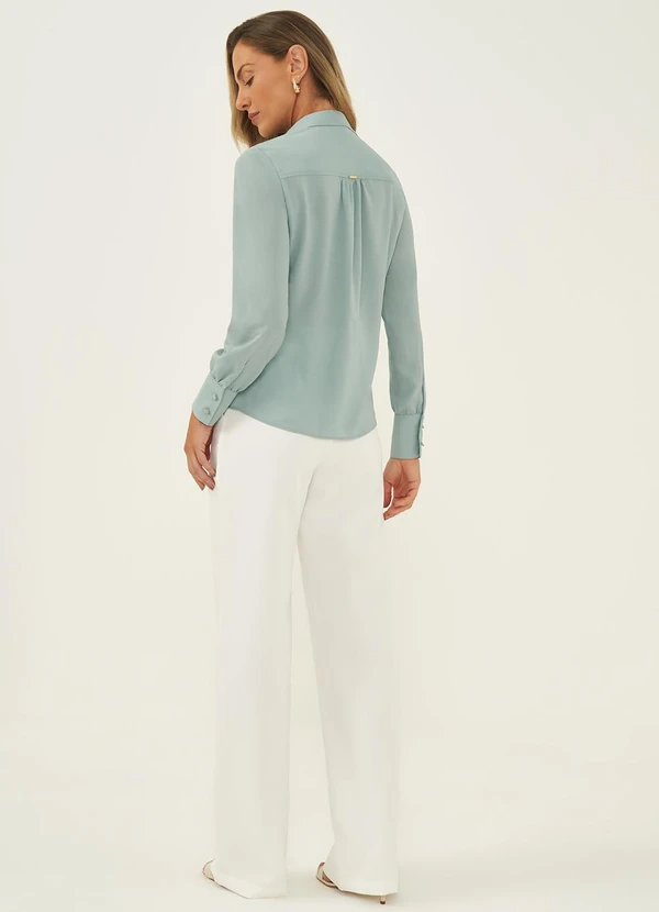 Principessa - Blusa Manga Longa em Crepe Verde Água Suyane 4