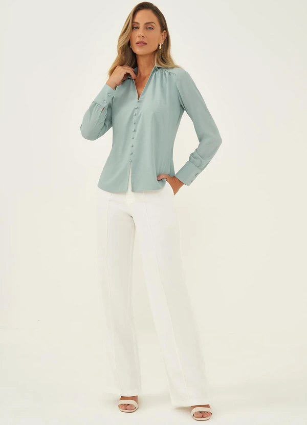 Principessa - Blusa Manga Longa em Crepe Verde Água Suyane 5