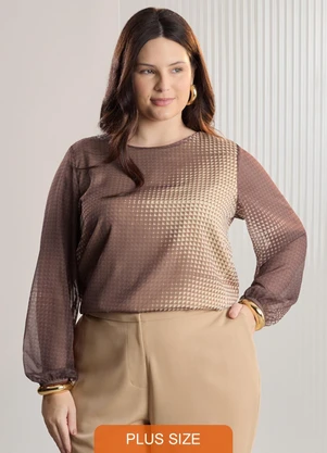 Lunender Mais Mulher - Blusa Estampada Plus Size Marrom - LUNENDER MAIS MULHER