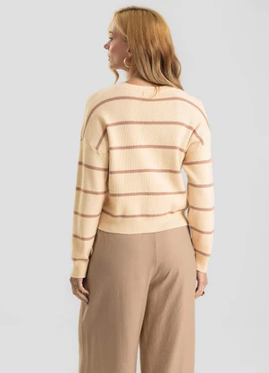 Dianna - Blusa Feminina Tricot Listrada Manga Longa Bege - DIANNA