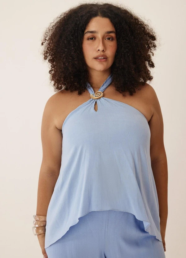 Elegance - Blusa Frente Única Mullet Azul Serenity