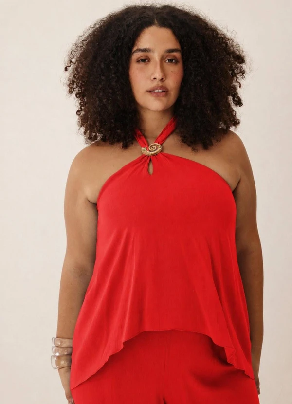 Elegance - Blusa Frente Única Mullet Vermelho Flame