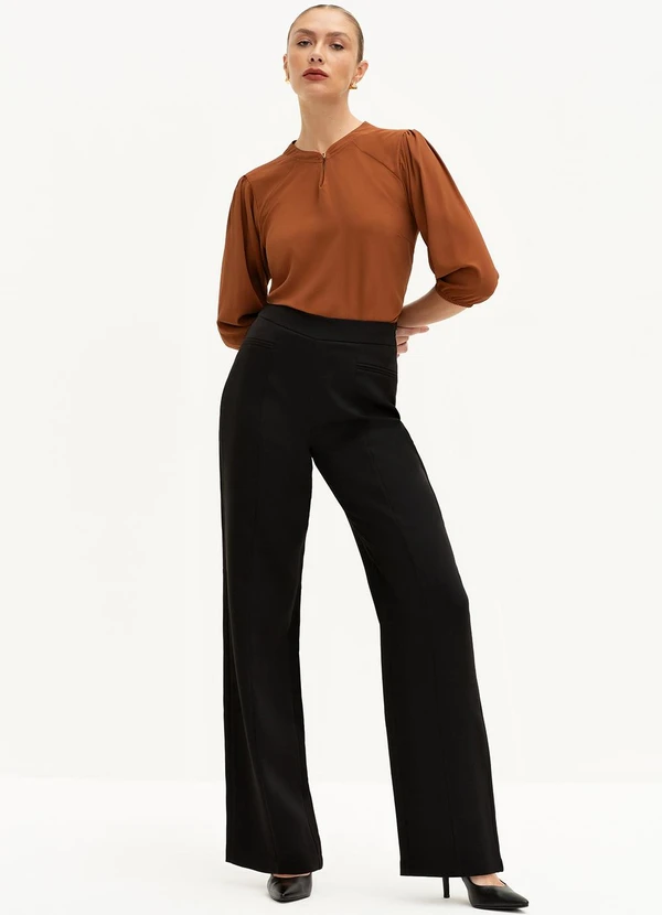 Principessa - Blusa Manga 7/8 em Crepe Marrom Ferrugem Vanessa 3