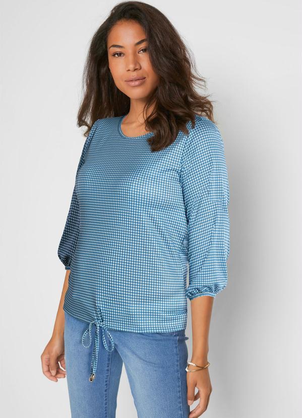 Outlet - Blusa Manga 7/8 Vichy Azul 2