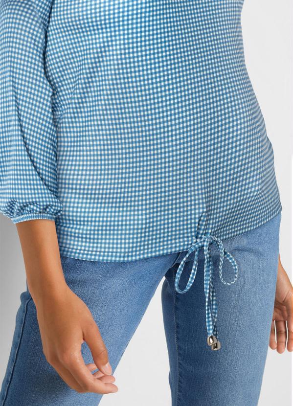 Outlet - Blusa Manga 7/8 Vichy Azul 4