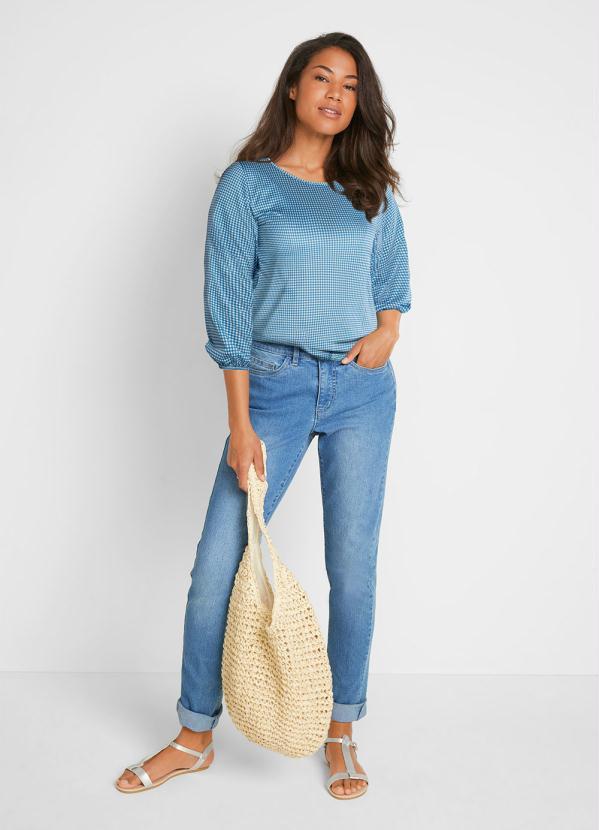 Outlet - Blusa Manga 7/8 Vichy Azul 5